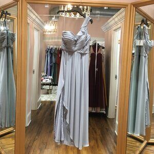 WTOO Long chiffon ruffle one shoulder bridesmaid dress. French blue. Size 12